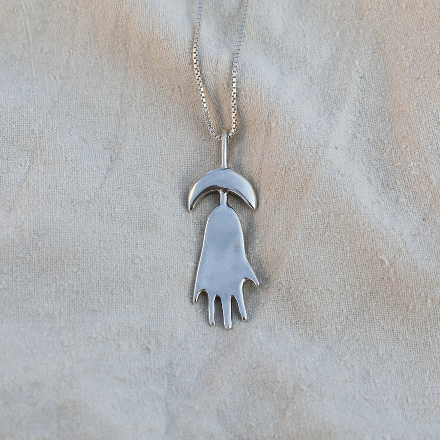 Hamsa + Moon Necklace